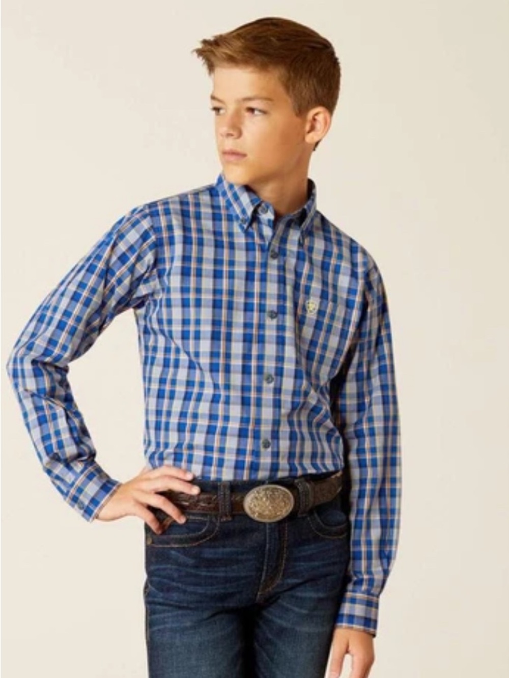 Ariat pro boys youth Reggie plaid button down Size small/8 NEW NWT